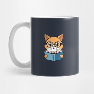 Orange cat with blue book Mug